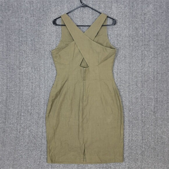 Express Dress Womens 7/8 Olive Green Sleeveless Linen Blend Criss Cross Back - Picture 7 of 11